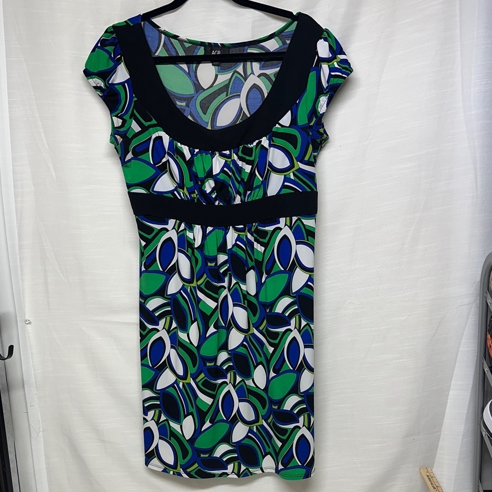AGB Blue and Green Abstract Midi Dress